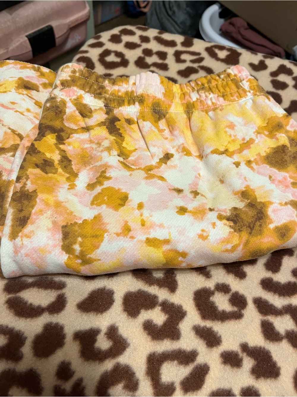 LuLaRoe Yellow Pink Brown Tie-Dye Jogger Shorts